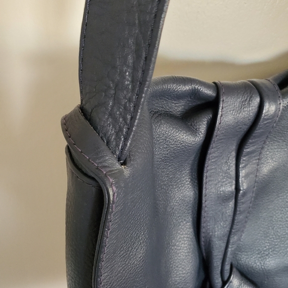 Vintage Tribeca Leather Crossbody Bag Blue Fold Over Snap Front - Picture 4 of 11